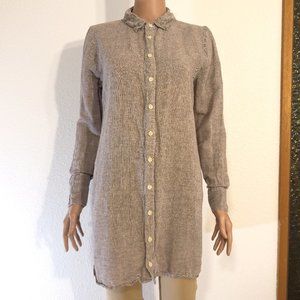 Linen & Cotton Blend Button-Down Tweed Texture Long Sleeve Shirt | Made in USA